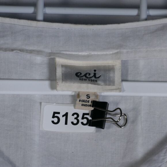 Eci Tunic Blouse Womens Small Cotton White with Blue Embroidery Tassels Boho - Picture 8 of 8